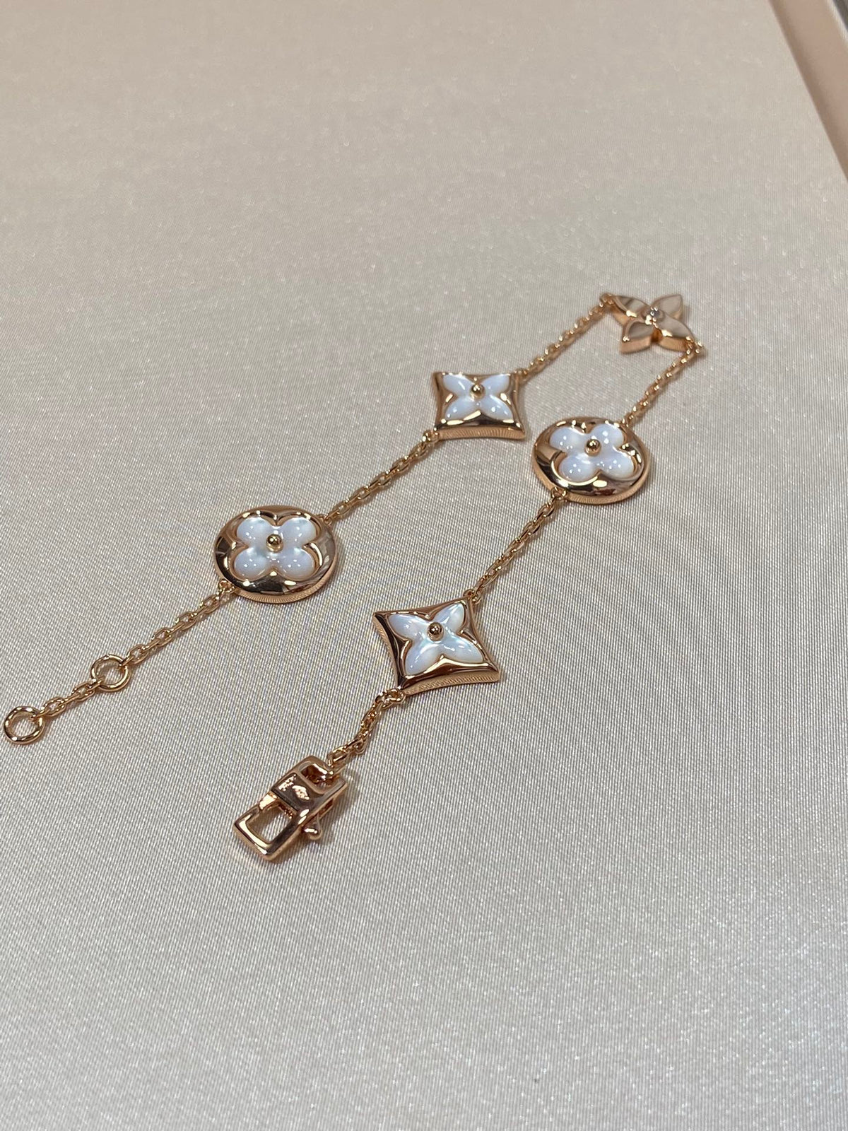[⭐Hyrra Jewelry]STAR AND SUN 5 MOTIF MOP PINK GOLD BRACELET
