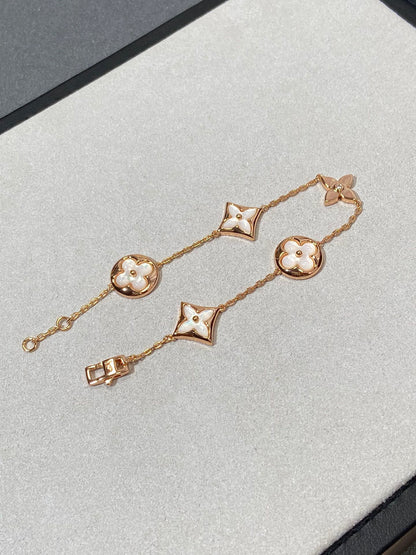 [⭐Hyrra Jewelry]STAR AND SUN 5 MOTIF MOP PINK GOLD BRACELET