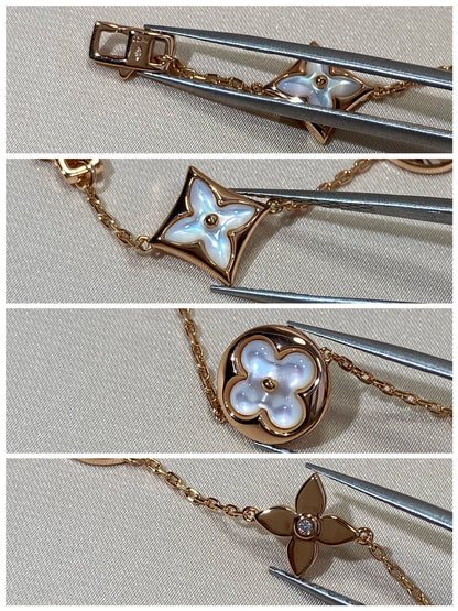 [⭐Hyrra Jewelry]STAR AND SUN 5 MOTIF MOP PINK GOLD BRACELET
