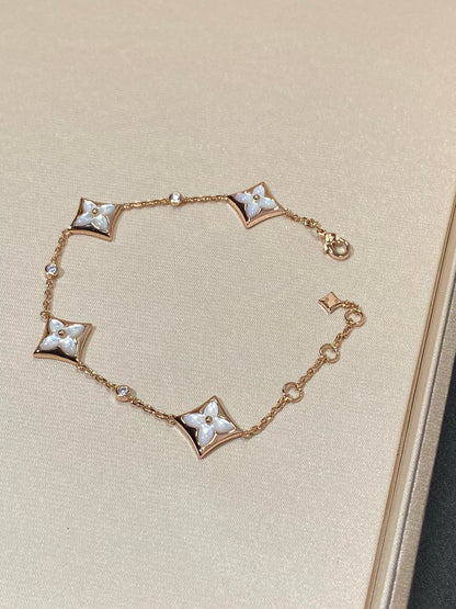 [⭐Hyrra Jewelry]STAR 4 MOTIF MOP DIAMOND PINK GOLD BRACELET