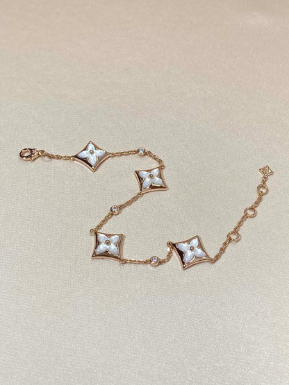 [⭐Hyrra Jewelry]STAR 4 MOTIF MOP DIAMOND PINK GOLD BRACELET