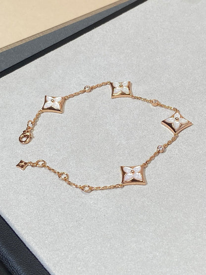 [⭐Hyrra Jewelry]STAR 4 MOTIF MOP DIAMOND PINK GOLD BRACELET