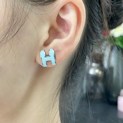 [⭐Hyrra Jewelry]POP H SKY BLUE STUD EARRINGS