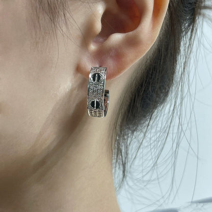 [⭐Hyrra Jewelry]LOVE CERAMIC DIAMOND PAVED SILVER EARRINGS