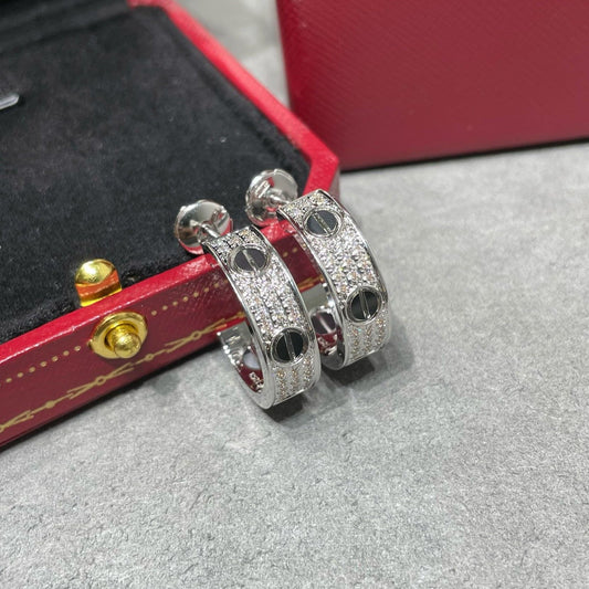 [⭐Hyrra Jewelry]LOVE CERAMIC DIAMOND PAVED SILVER EARRINGS
