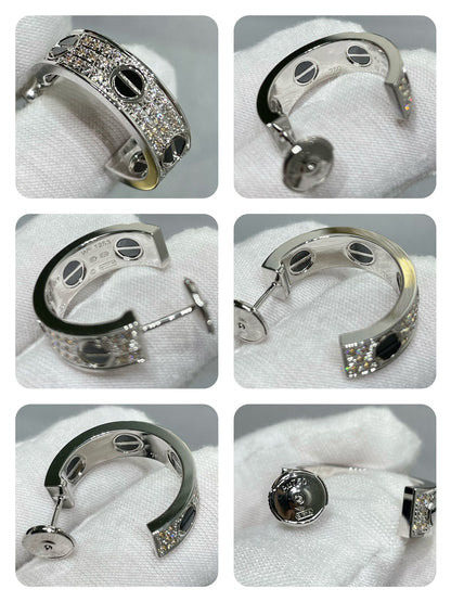 [⭐Hyrra Jewelry]LOVE CERAMIC DIAMOND PAVED SILVER EARRINGS