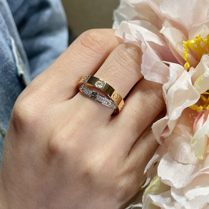 [⭐Hyrra Jewelry]LOVE PINK GOLD SILVER DIAMOND DOUBLE RING