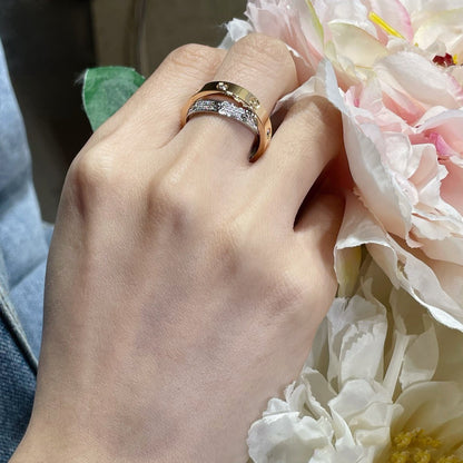 [⭐Hyrra Jewelry]LOVE PINK GOLD SILVER DIAMOND DOUBLE RING
