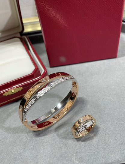 [⭐Hyrra Jewelry]LOVE PINK GOLD SILVER DIAMOND DOUBLE RING