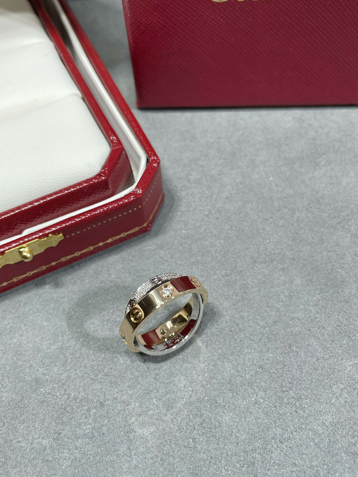 [⭐Hyrra Jewelry]LOVE PINK GOLD SILVER DIAMOND DOUBLE RING