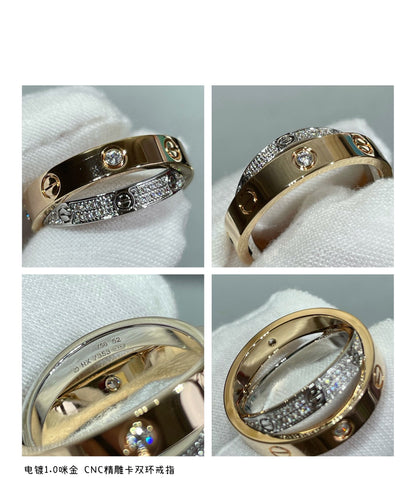 [⭐Hyrra Jewelry]LOVE PINK GOLD SILVER DIAMOND DOUBLE RING