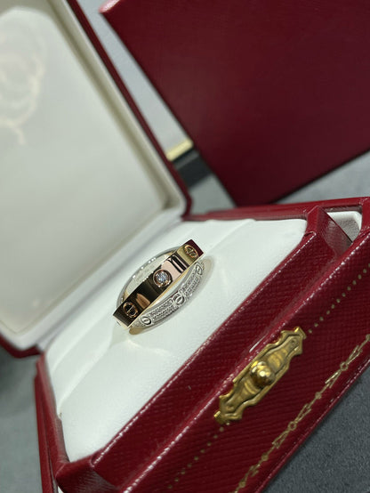 [⭐Hyrra Jewelry]LOVE PINK GOLD SILVER DIAMOND DOUBLE RING