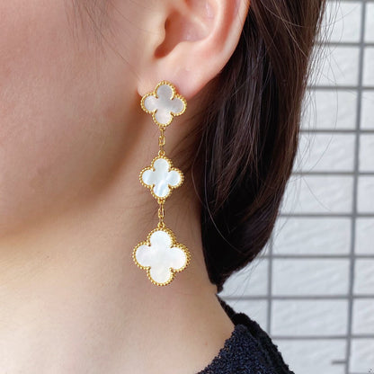 [⭐Hyrra Jewelry]CLOVER MOP 3 MOTIFS GOLD EARRINGS