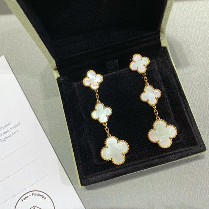 [⭐Hyrra Jewelry]CLOVER MOP 3 MOTIFS GOLD EARRINGS