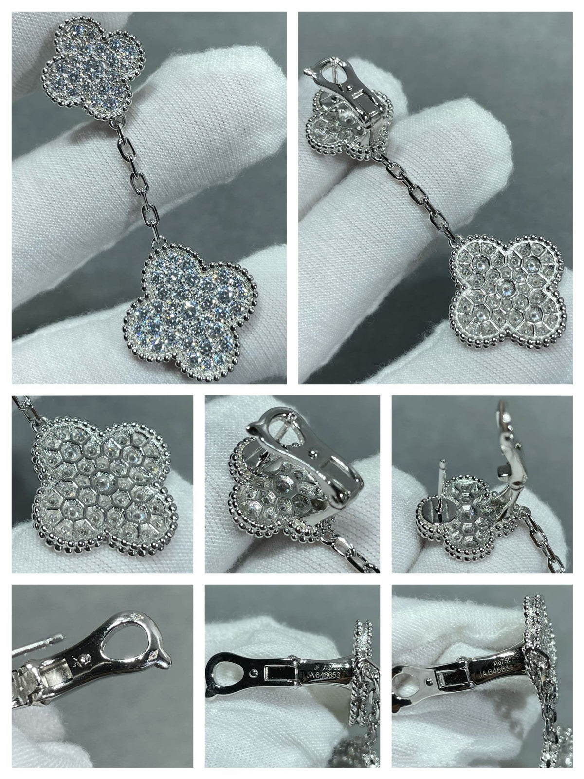 [⭐Hyrra Jewelry]CLOVER 2 MOTIFS DIAMOND PAVED SILVER EARRINGS