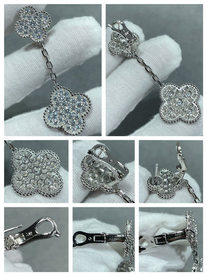 [⭐Hyrra Jewelry]CLOVER 2 MOTIFS DIAMOND PAVED SILVER EARRINGS