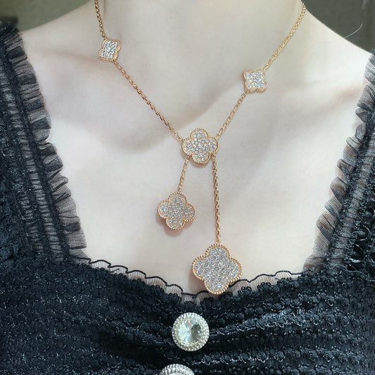 [⭐Hyrra Jewelry]CLOVER 6 MOTIF DIAMOND PAVED NECKLACE