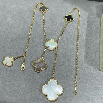 [⭐Hyrra Jewelry]CLOVER 6 MOTIF MOP ONYX GOLD NECKLACE