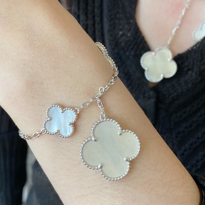 [⭐Hyrra Jewelry]CLOVER 5 MOTIF WHITE MOP SILVER BRACELET