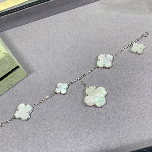 [⭐Hyrra Jewelry]CLOVER 5 MOTIF WHITE MOP SILVER BRACELET