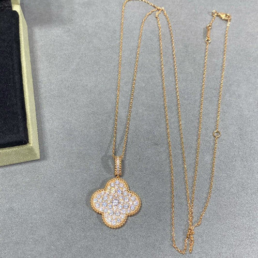 [⭐Hyrra Jewelry]CLOVER 25MM LARGE PEDANT DIAMOND PAVED LONG NECKLACE