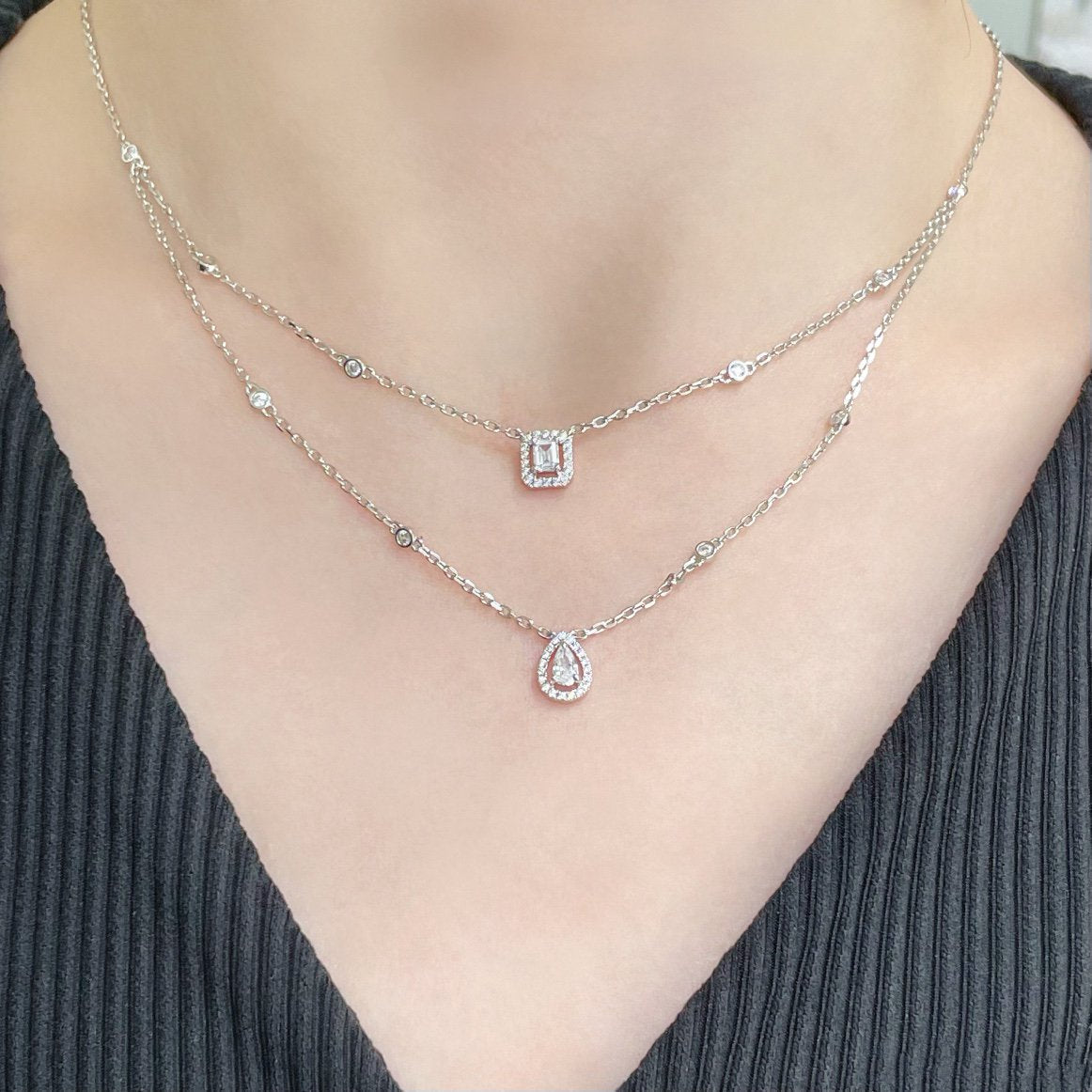 [⭐Hyrra Jewelry]MY TWIN 2 ROW DIAMOND NECKLACE