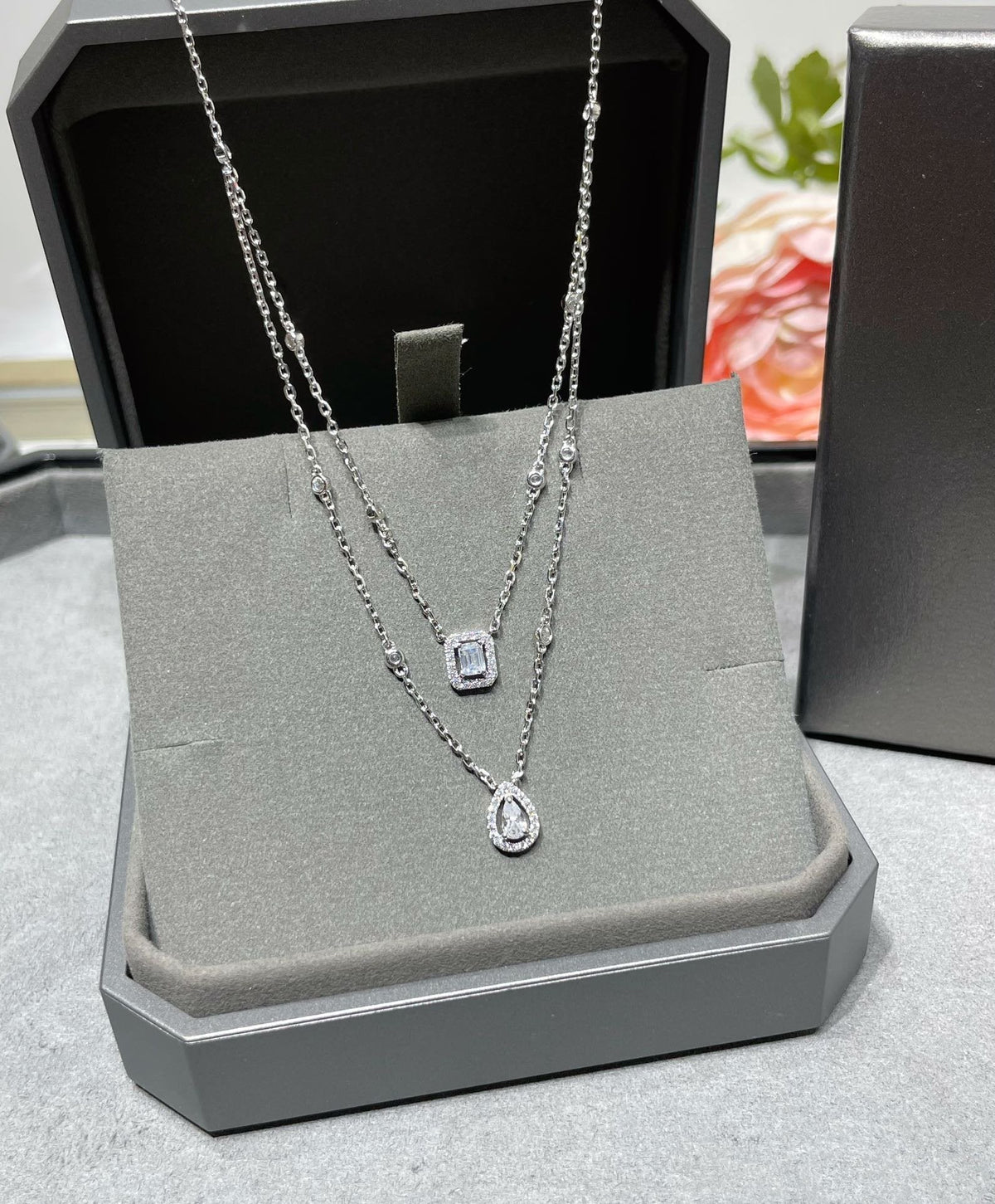 [⭐Hyrra Jewelry]MY TWIN 2 ROW DIAMOND NECKLACE