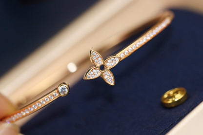 [⭐Hyrra Jewelry]IDYLLE PINK GOLD OPEN BRACELET DIAMOND PAVED