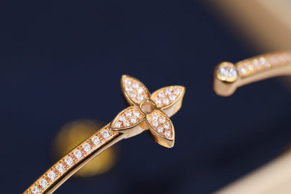 [⭐Hyrra Jewelry]IDYLLE PINK GOLD OPEN BRACELET DIAMOND PAVED
