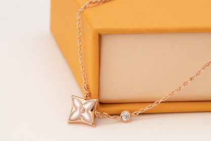 [⭐Hyrra Jewelry]STAR PINK MOP 1 DIAMOND PINK GOLD NECKLACE
