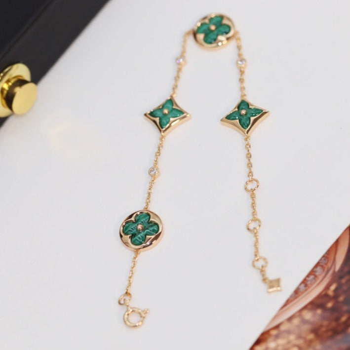 [⭐Hyrra Jewelry]STAR AND SUN 4 MOTIF PINK GOLD MALACHITE BRACELET