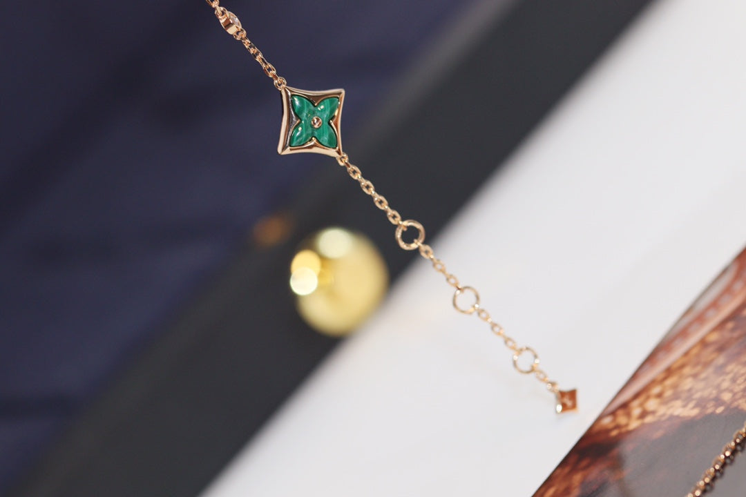 [⭐Hyrra Jewelry]STAR AND SUN 4 MOTIF PINK GOLD MALACHITE BRACELET