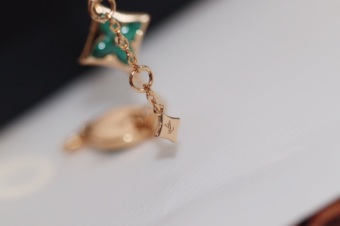[⭐Hyrra Jewelry]STAR AND SUN 4 MOTIF PINK GOLD MALACHITE BRACELET