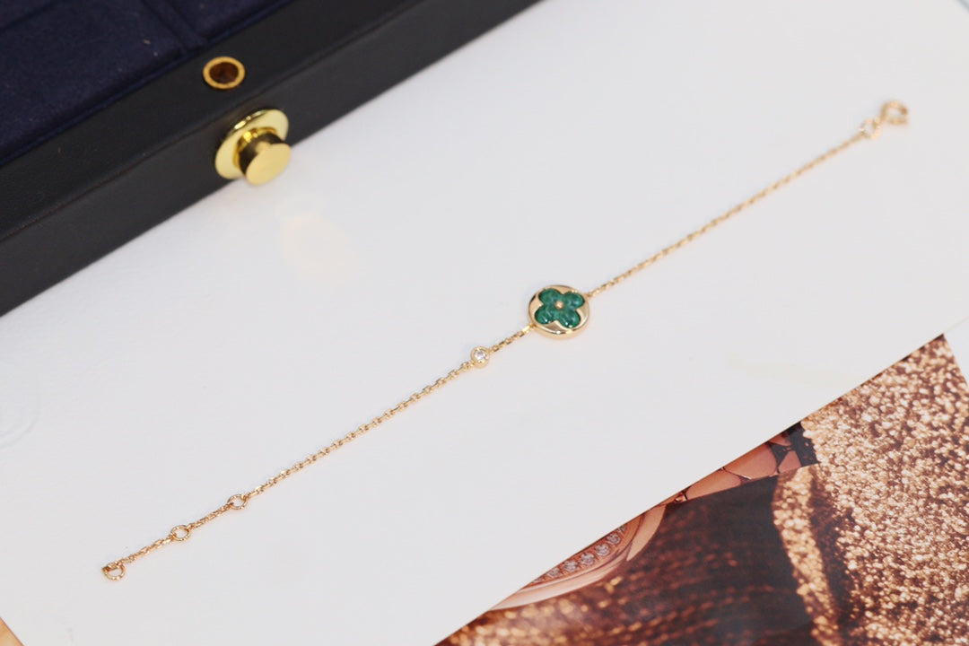 [⭐Hyrra Jewelry]STAR AND SUN 4 MOTIF PINK GOLD MALACHITE BRACELET