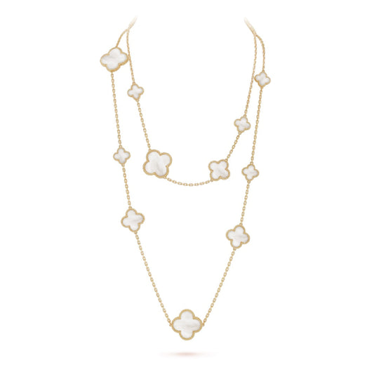 [⭐Hyrra Jewelry]CLOVER 16 MOTIF WHITE MOP GOLD NECKLACE