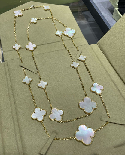 [⭐Hyrra Jewelry]CLOVER 16 MOTIF WHITE MOP GOLD NECKLACE