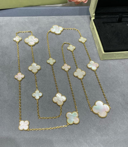 [⭐Hyrra Jewelry]CLOVER 16 MOTIF WHITE MOP GOLD NECKLACE