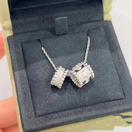 [⭐Hyrra Jewelry]PERLEE DOUBLE PENDANT SILVER DIAMOND NECKLACE