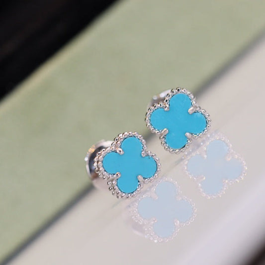 [⭐Hyrra Jewelry]CLOVER MINI TURQUOISE SILVER STUD EARRINGS