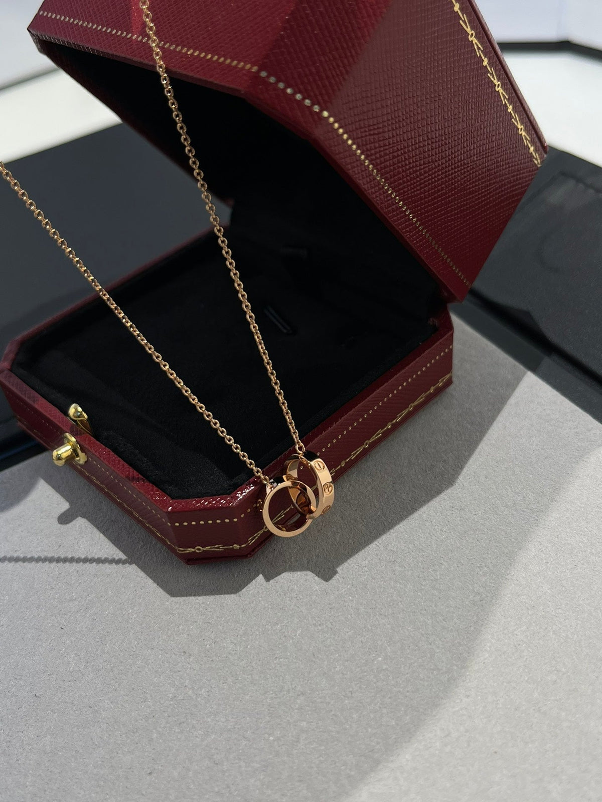 [⭐Hyrra Jewelry]LOVE NECKLACE DOUBLE RING PINK GOLD