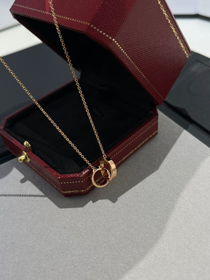 [⭐Hyrra Jewelry]LOVE NECKLACE DOUBLE RING PINK GOLD