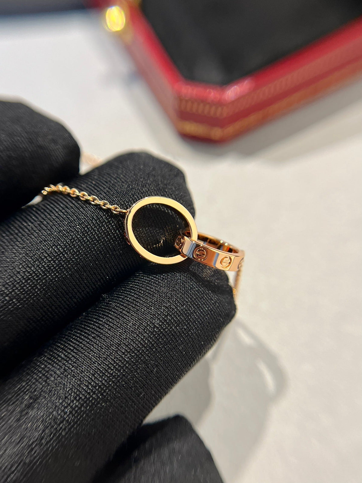 [⭐Hyrra Jewelry]LOVE NECKLACE DOUBLE RING PINK GOLD