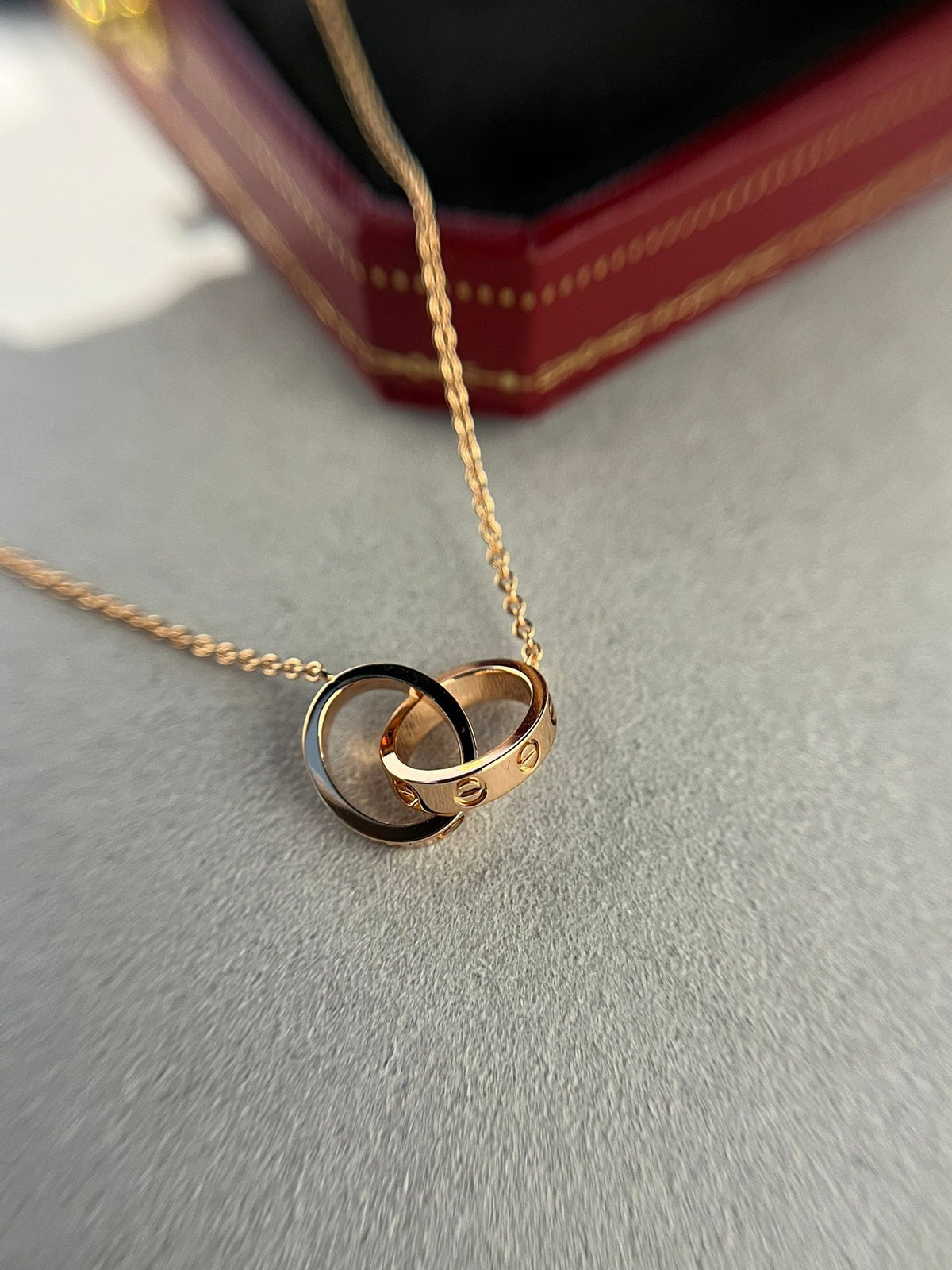 [⭐Hyrra Jewelry]LOVE NECKLACE DOUBLE RING PINK GOLD
