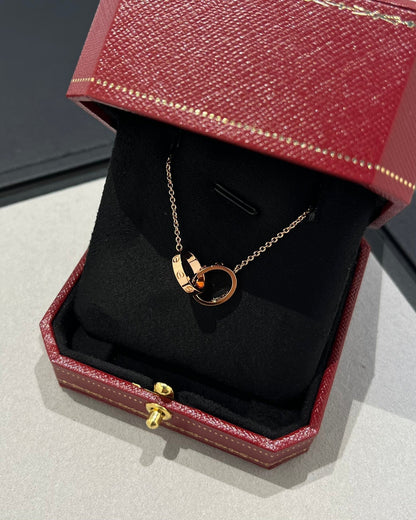 [⭐Hyrra Jewelry]LOVE NECKLACE DOUBLE RING PINK GOLD