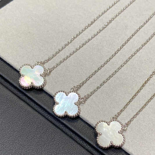 [⭐Hyrra Jewelry]CLOVER MEDIUM SILVER WHITE MOP NECKLACE