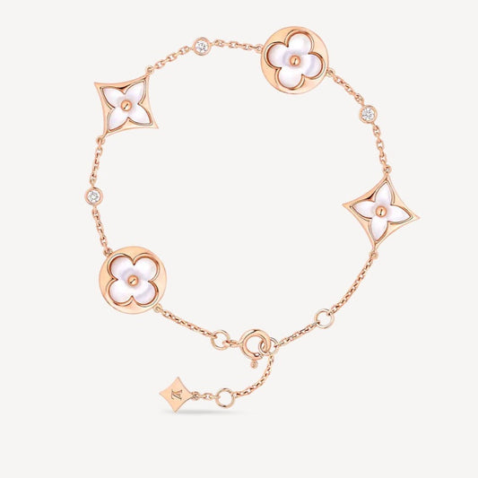 [⭐Hyrra Jewelry]STAR AND SUN 4 MOTIF WHITE MOP PINK GOLD BRACELET