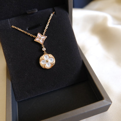 [⭐Hyrra Jewelry]STAR AND SUN WHITE MOP 2 MOTIF PINK GOLD NECKLACE