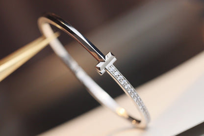 [Hyrra Jewelry]NARROW T1 HINGED BANGLE DIAMOND SILVER