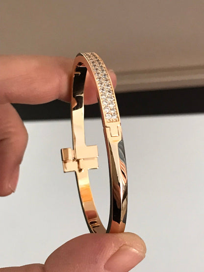 [Hyrra Jewelry]T1 WIDE DIAMOND HINGED BANGLE PINK GOLD