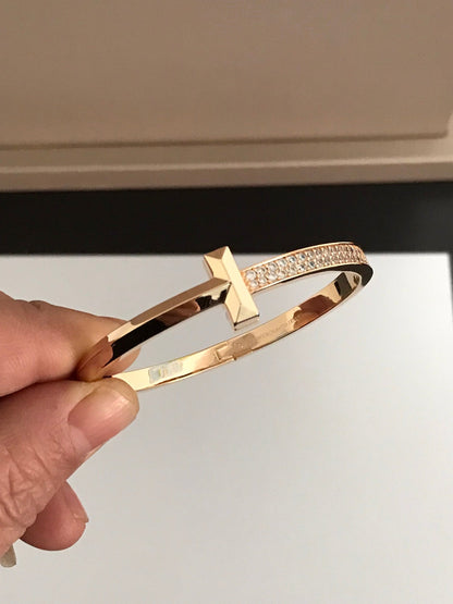 [Hyrra Jewelry]T1 WIDE DIAMOND HINGED BANGLE PINK GOLD
